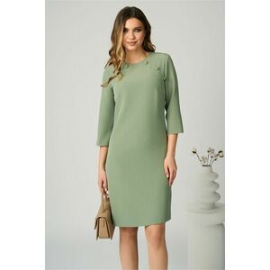 Rochie DY Fashion office din stofa verde fistic cu nasturi la umeri imagine