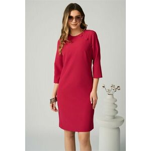 Rochie DY Fashion office din stofa fucsia cu nasturi la umeri imagine