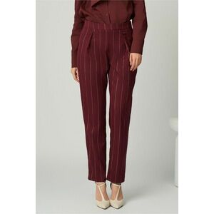 Pantaloni DY Fashion office din stofa burgundy cu dungi si nasturi pe talie imagine