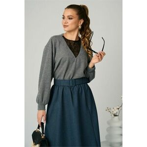 Bluza DY Fashion smart-casual din jerse gri cu insertie din dantela imagine