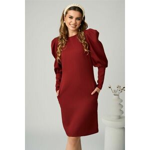 Rochie DY Fashion office din stofa bordo cu nasturi pe maneci imagine