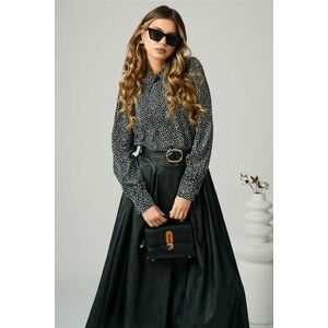 Camasa DY Fashion eleganta din voal neagra cu imprimeu alb imagine