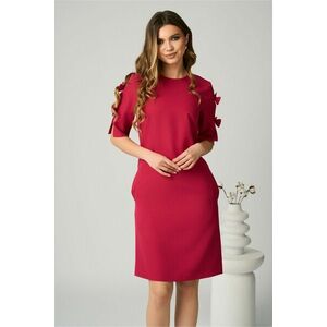 Rochie DY Fashion office din stofa fucsia cu funde pe maneci imagine