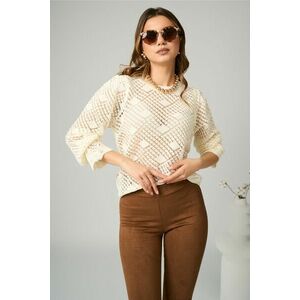 Bluza casual din tricot ivory cu maneci bufante imagine