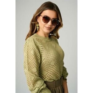 Bluza casual din tricot verde cu maneci bufante imagine