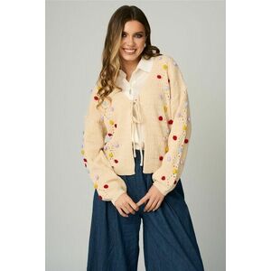 Cardigan casual din tricot ivory cu ciucuri colorati imagine