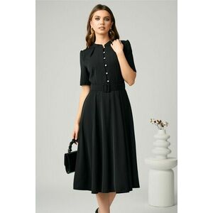 Rochie DY Fashion office din triplu voal neagra cu nasturi la bust si curea in talie imagine