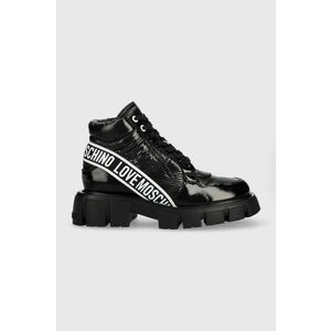 Love Moschino botine femei, culoarea negru, cu toc plat imagine