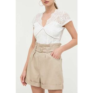 Morgan pantaloni scurti din bumbac culoarea bej, neted, high waist imagine