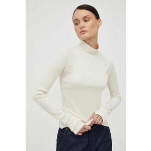 G-Star Raw longsleeve din bumbac culoarea bej, cu turtleneck imagine