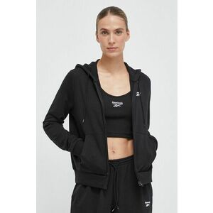 Reebok bluza femei, culoarea negru, cu glugă, neted imagine