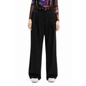 Desigual pantaloni 23WWPW24 WOMAN WOVEN LONG TROUSERS femei, culoarea negru, lat, medium waist imagine