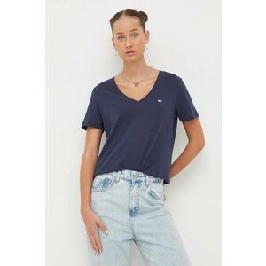 Tommy Jeans tricou din bumbac femei, culoarea albastru marin imagine