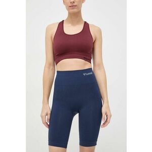 Hummel pantaloni scurți de antrenament Tif culoarea albastru marin, neted, high waist imagine