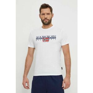 Napapijri tricou din bumbac barbati, culoarea alb, cu imprimeu imagine