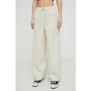 Roxy pantaloni din in lniane Lekeitio culoarea bej, drept, high waist ERJNP03545 imagine