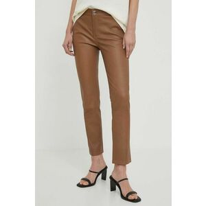 2NDDAY pantaloni de piele Leya femei, culoarea bej, drept, medium waist imagine