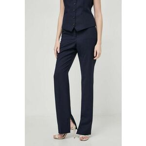 BOSS pantaloni de lână culoarea bleumarin, drept, high waist 50517807 imagine