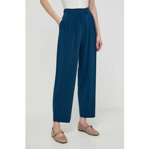 Max Mara Leisure pantaloni femei, culoarea bleumarin, fason chinos, high waist 2416780000000 imagine