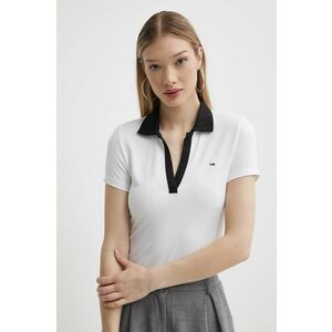 Tommy Jeans tricou polo femei, culoarea alb, DW0DW17225 imagine