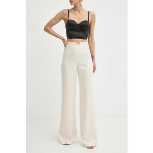 Elisabetta Franchi pantaloni femei, culoarea bej, drept, high waist, PA05342E2 imagine