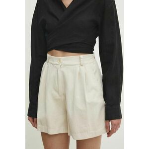 Answear Lab pantaloni scurti din bumbac culoarea bej, neted, high waist imagine