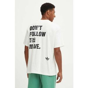 adidas Originals tricou din bumbac barbati, culoarea bej, cu imprimeu, IU2810 imagine