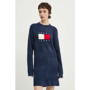 Tommy Jeans rochie din amestec de lana culoarea albastru marin, mini, oversize, DW0DW18719 imagine