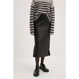 Day Birger et Mikkelsen fusta de piele Kathe - Textured Leather culoarea negru, midi, drept, DAY65243422 imagine