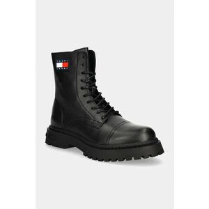 Tommy Jeans ghete de piele TJM LACE UP MID BOOT SMOOTH barbati, culoarea negru, EM0EM01471 imagine