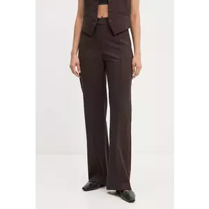 Samsoe Samsoe pantaloni femei, culoarea maro, drept, high waist imagine