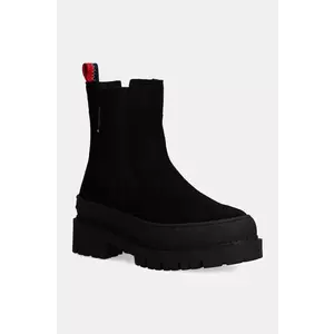 Tommy Jeans botine din piele intoarsa TJW FOXING CHELSEA SUEDE femei, culoarea negru, cu platforma, EN0EN02631 imagine