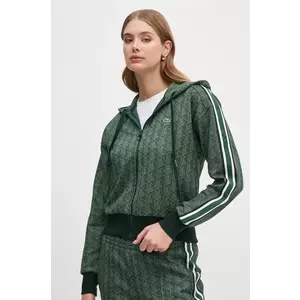 Lacoste bluza femei, culoarea verde, cu glugă, modelator imagine