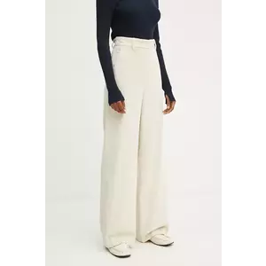 Weekend Max Mara pantaloni de catifea cord culoarea bej, lat, high waist, 2425136012600 imagine