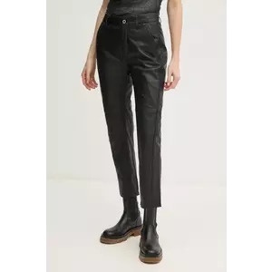 Pepe Jeans pantaloni de piele FREDJA femei, culoarea negru, drept, high waist, PL211797 imagine