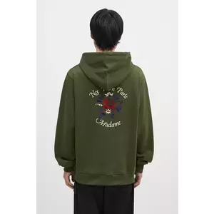 Drôle de Monsieur hanorac de bumbac Le Hoodie Slogan Fleurs barbati, culoarea verde, cu glugă, cu imprimeu, E-HO169-CO127-KK imagine