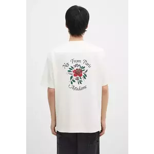 Drôle de Monsieur tricou din bumbac Le T-Shirt Slogan Fleurs barbati, culoarea bej, cu imprimeu, E-TS210-CO002-CM imagine