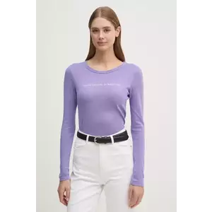 United Colors of Benetton longsleeve din bumbac culoarea violet, 3GA2E16G0 imagine