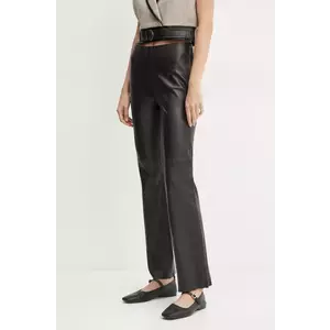 Bruuns Bazaar pantaloni de piele femei, culoarea negru, drept, high waist, BBW4302 imagine