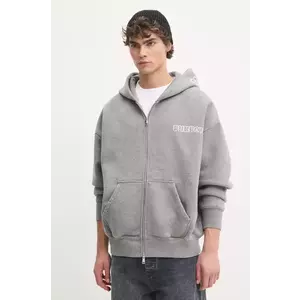 PURPLE BRAND hanorac de bumbac HWT FLEECE ZIP FRONT HOODY barbati, culoarea gri, cu glugă, cu imprimeu, P460-HHGG125 imagine