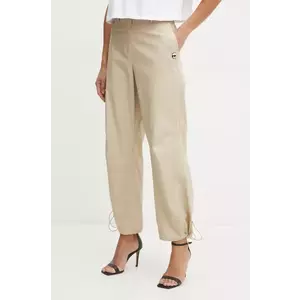 Karl Lagerfeld pantaloni de bumbac culoarea bej, lat, high waist, A1W10098 imagine