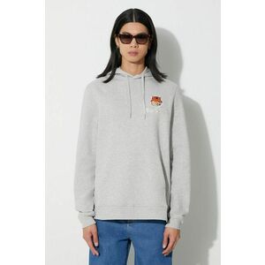 Barbour hanorac de bumbac X Maison Kitsune Fox Head Hoodie bărbați, culoarea gri, cu glugă, cu imprimeu, MOL0569 imagine