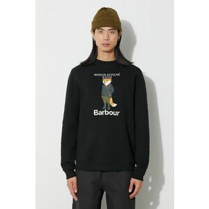 Barbour hanorac de bumbac X Maison Kitsune Fox Head Hoodie bărbați, culoarea maro, cu glugă, cu imprimeu, MOL0569 imagine