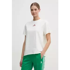 adidas tricou din bumbac ALL SZN Graphic femei, culoarea bej, JN7384 imagine