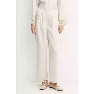 Bruuns Bazaar pantaloni femei, culoarea bej, lat, high waist, BBW4271 imagine