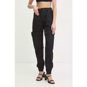 Diesel pantaloni de bumbac P-RIDE-Q3 TROUSERS culoarea negru, fason cargo, high waist, A17383.0NJBP imagine