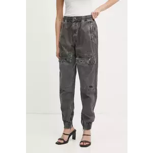 Diesel pantaloni de bumbac P-RIDE-Q3 TROUSERS culoarea gri, fason cargo, high waist, A17383.0NJBP imagine