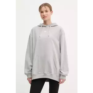 adidas Originals hanorac de bumbac Essential femei, culoarea gri, cu glugă, cu imprimeu, IY9616 imagine