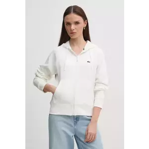 Lacoste bluza femei, culoarea alb, cu glugă, neted imagine