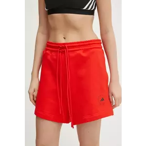 adidas by Stella McCartney pantaloni scurti femei, culoarea rosu, neted, high waist, JD4668 imagine